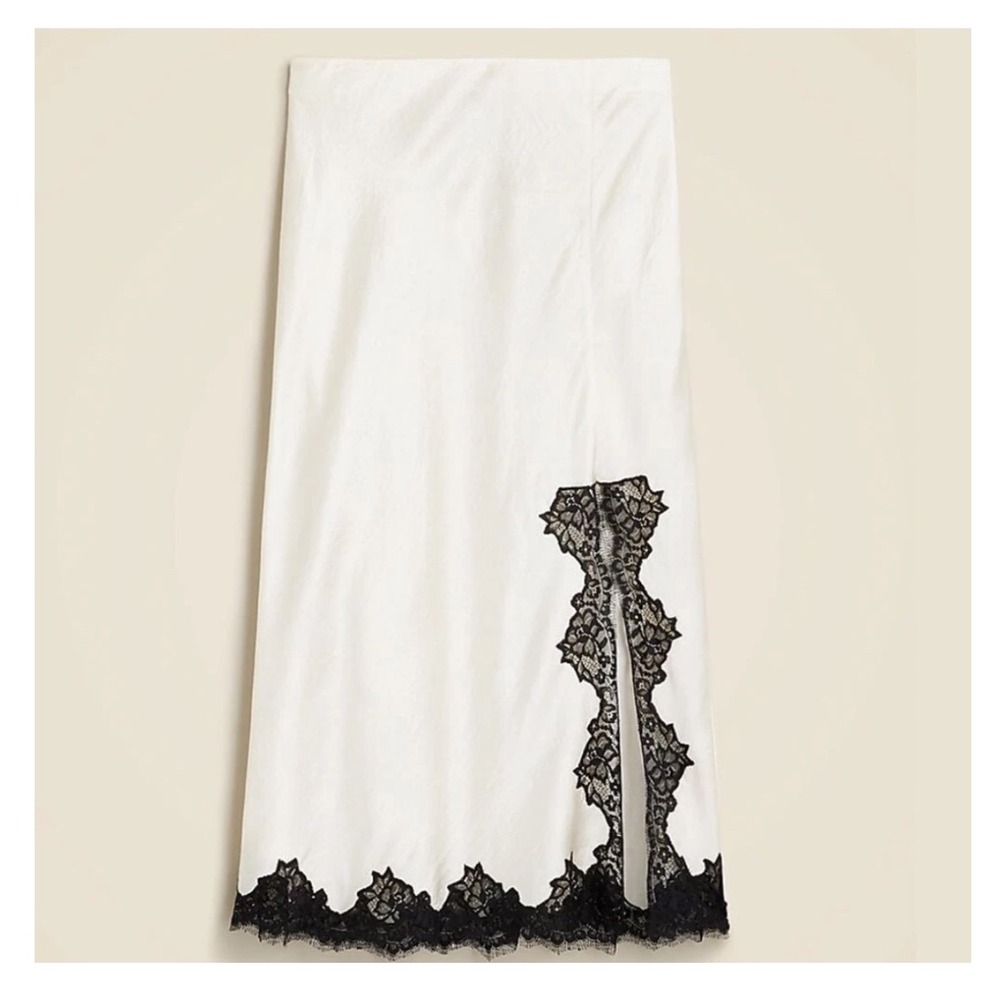 J. Crew Sz XS Gwyeth Lace-trim Slip Skirt in Textured Satin $168